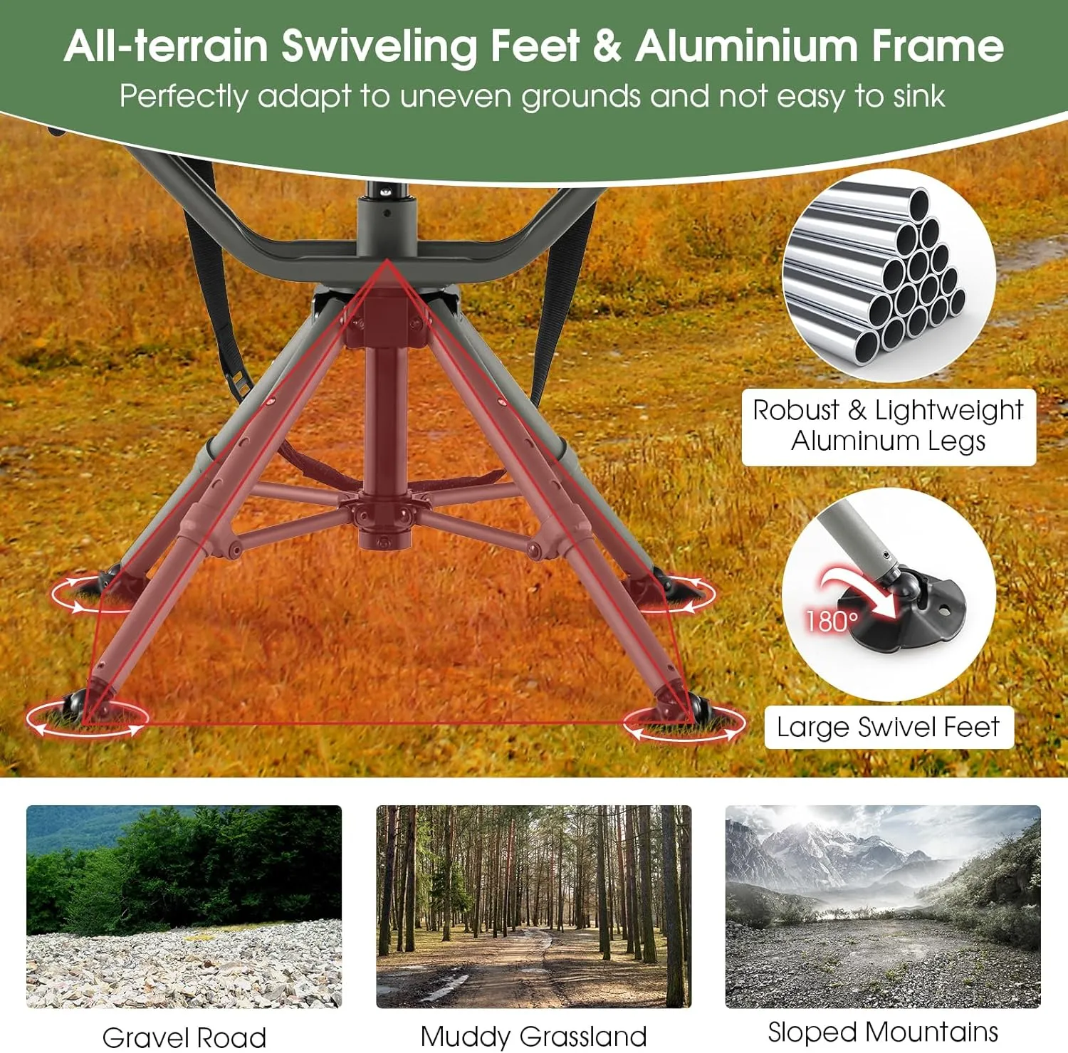 Tangkula Hunting Chair, 360 Degree Silent Swivel Blind Chair with 4 Adjustable Legs, Foot Pads & Armrests, Portable Folding Hunting Chairs for Blinds, Fishing, Camping