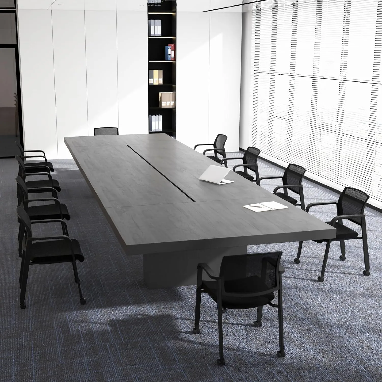 Tangkula Rolling Conference Room Chairs Set of 10, Stackable Office Guest Mesh Chairs with Armrests and Wheels, Ideal for Waiting Room Office, School, Lobby (Black)