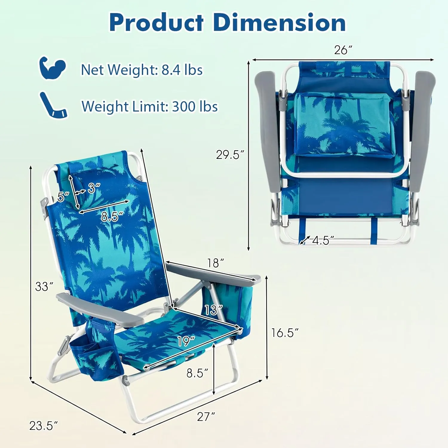 Tangkula Set of 2 Backpack Beach Chair, 5-Position Lay Flat Beach Chairs with Cooler Bag, 2 Cup Holders, Towel Bar, Lightweight Folding Beach Chair with Backpack Straps