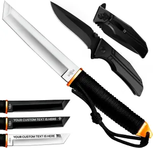 Tanto Camping Knife with Sheath – 3  Colors – 5.9" Fixed Full Tang Mirror Polished Blade – Tactical Knife for Men – 3.5" Blade Black Pocket Knife with Clip Aluminum Handle