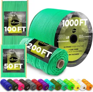 TECEUM Heavy Duty Rope 1000 – 1000ft / 200ft / 100ft / 50ft – 40  Colors – Utility Rope for Survival & Camping Gear – Nylon String, Camping Rope, para Cord, Utility Nylon Rope, Tent Cord