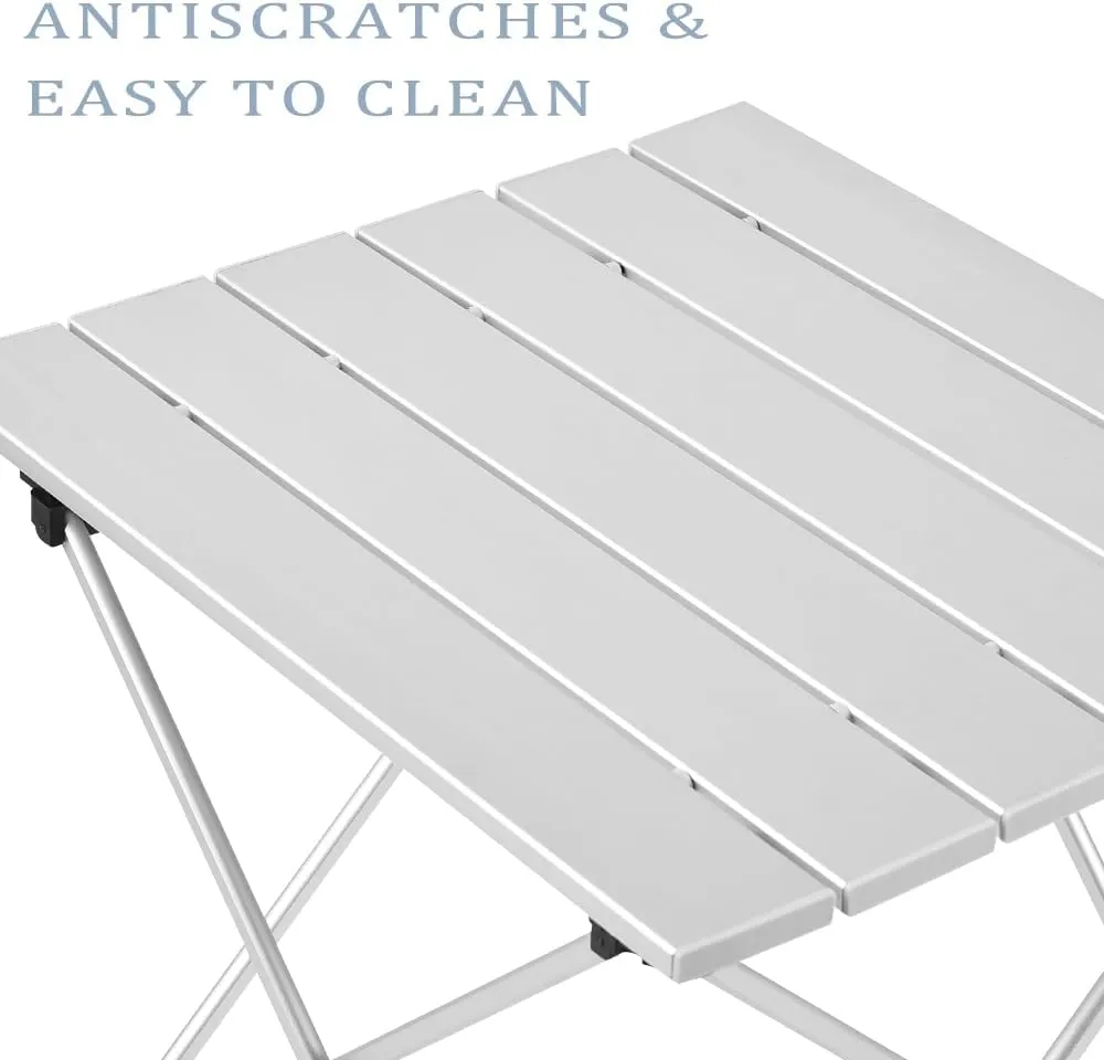 Tesouro Portable Camping Table,Folding Side Table Aluminum Top for Outdoor Cooking, Hiking, Travel, Picnic (Small, Sliver)