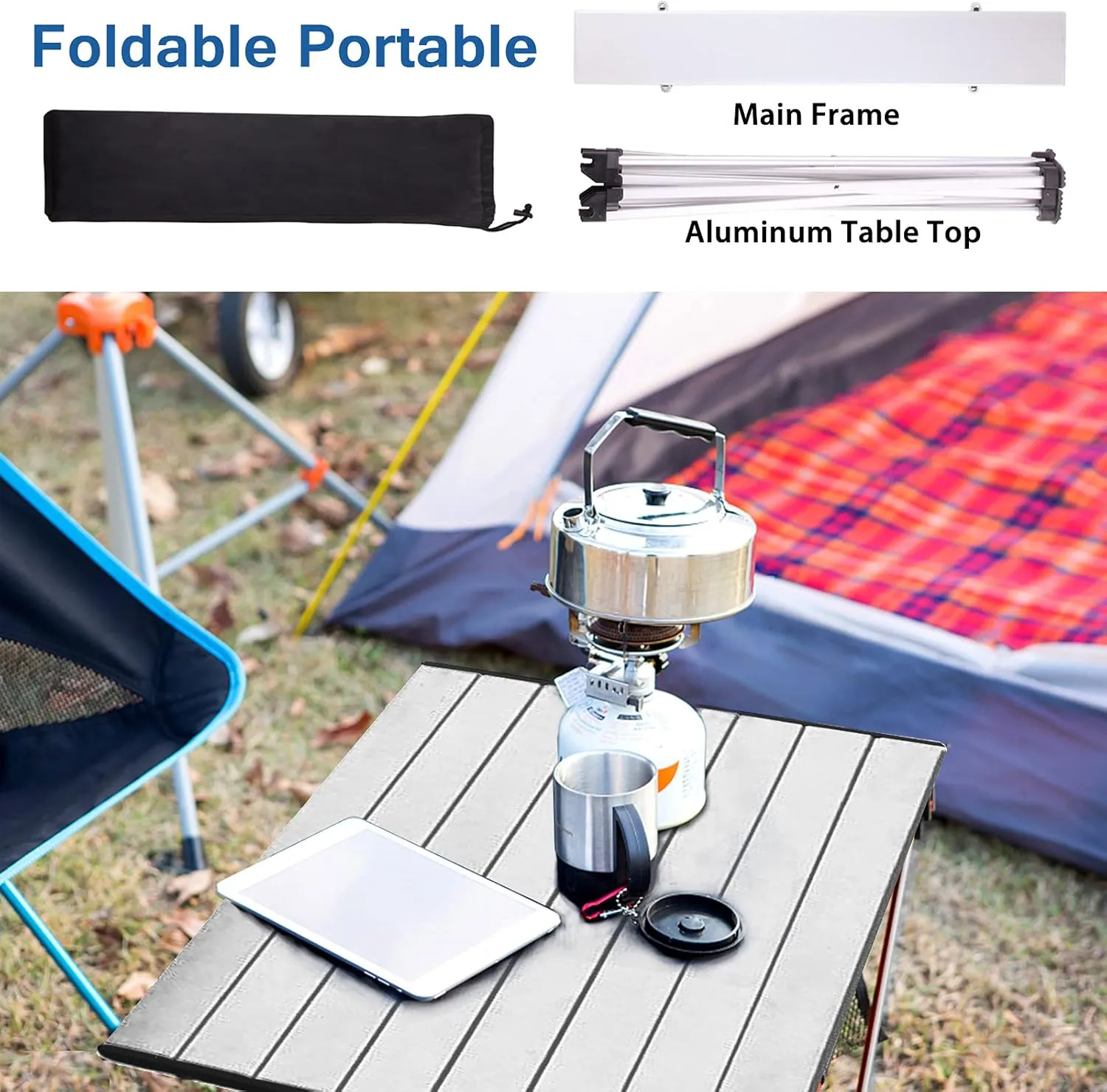 Tesouro Portable Camping Table,Folding Side Table Aluminum Top for Outdoor Cooking, Hiking, Travel, Picnic (Small, Sliver)