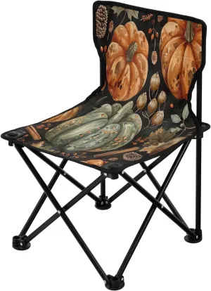 Thanksgiving Cartoon Pumpkin Portable Outdoor Folding Chair Anti-Slip Padded Oxford Cloth Stool Camping Chair Small for Beach Hiking Fishing Gardening Quad Camp Chair