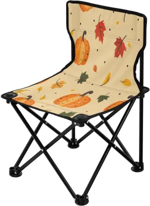 Thanksgiving Cartoon Pumpkin Portable Outdoor Folding Chair Anti-Slip Padded Oxford Cloth Stool Camping Chair Small for Beach Hiking Fishing Gardening Quad Camp Chair