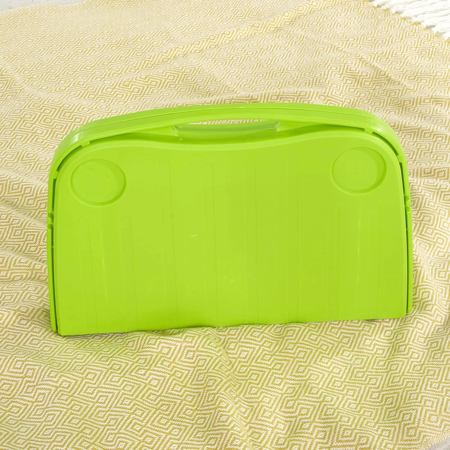 The Lakeside Collection Portable Camping Table - Foldable Beach Eating & Drinking Tray with Cup Holders