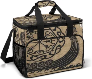 The Vikings Ancient Scandinavian Pattern Norse Runes Cooler Bag, Collapsible Soft Sided Cooler, Large Leakproof Camping Cooler, Portable Travel Cooler for Camping, Road Trips