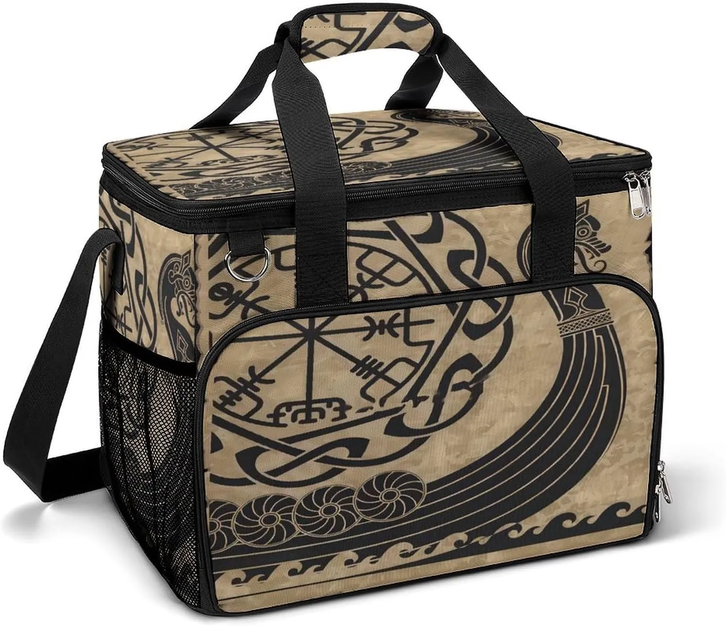 The Vikings Ancient Scandinavian Pattern Norse Runes Cooler Bag, Collapsible Soft Sided Cooler, Large Leakproof Camping Cooler, Portable Travel Cooler for Camping, Road Trips