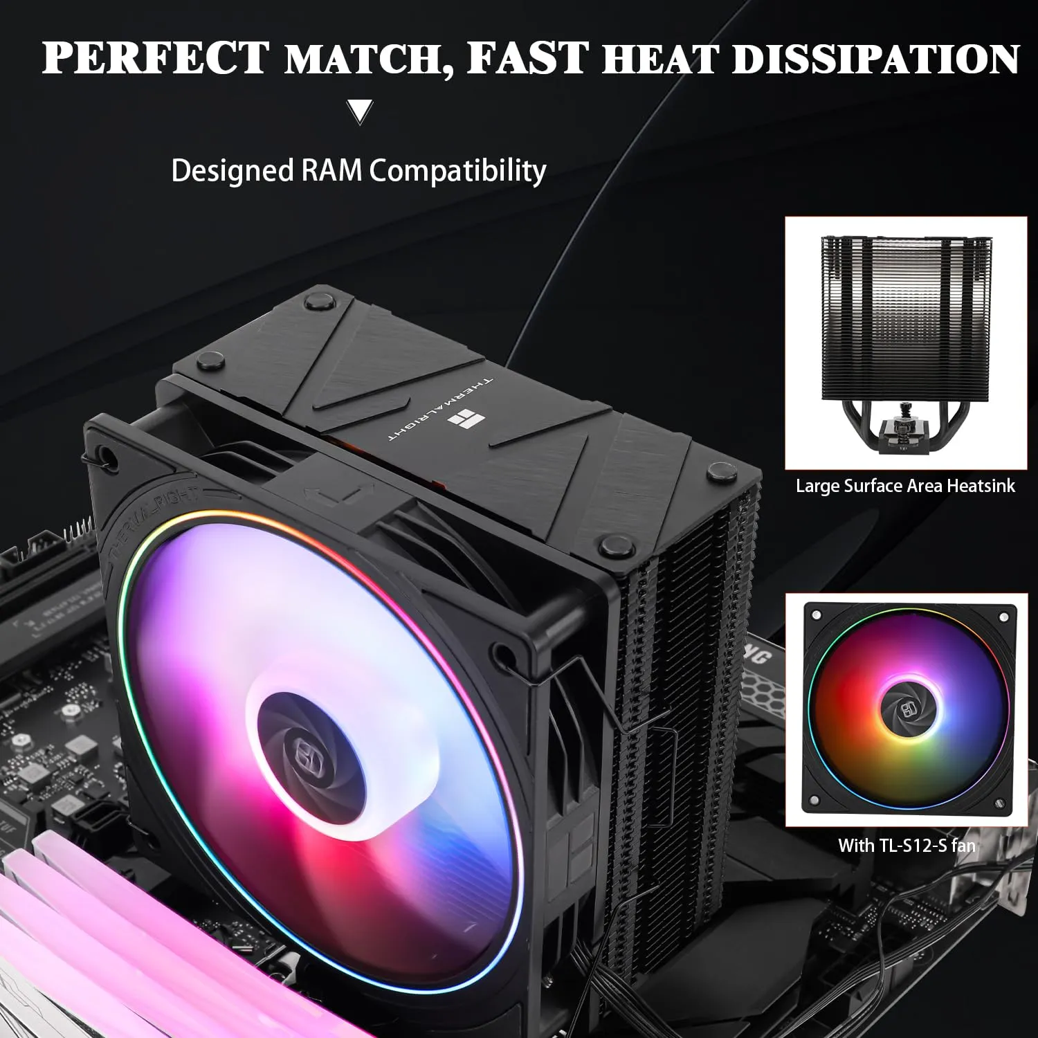 Thermalright Assassin Spirit 120 EVO CPU Cooler, TL-S12-S PWM Quiet ARGB Fan CPU Air Cooler, Computer Black Heatsink Cooling, Support AM4/AM5/Intel lga1700/1851/1150/1151/1200(AS120 EVO)