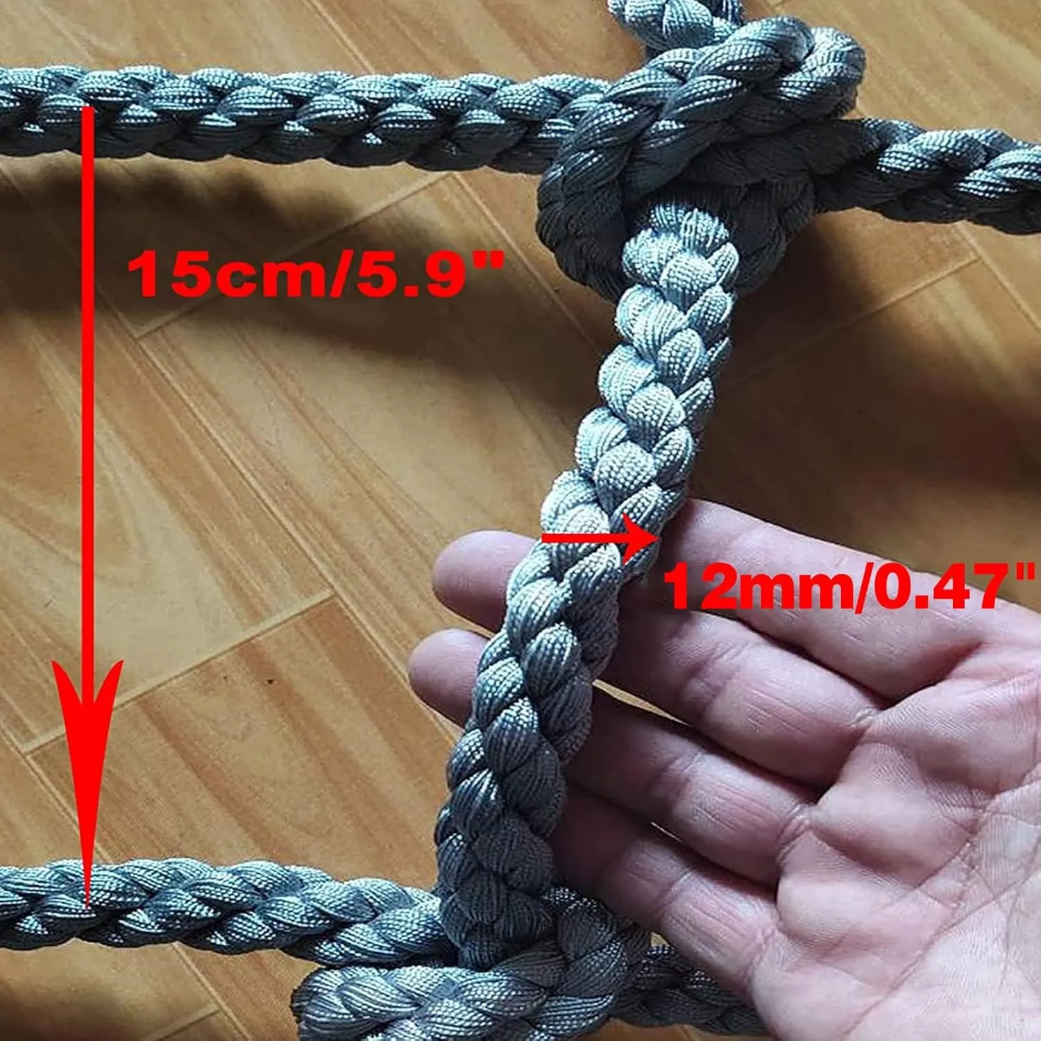 Thick 0.47" Playground Net Heavy Duty Climbing Rope Safety Net Treehouse Netting Cargo Rope Ladder Truck Trailer Fence Netting,2Mx6M(6.6FTx19.7FT)