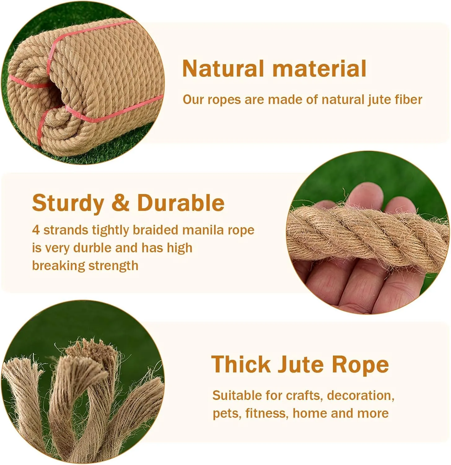 Thick Twisted Manila Ropes 1/2inx100ft Natural Jute Rope Heavy Duty Hemp Rope for Swing Bed, Crafts, Railing, Tug of War, Landscaping, Gardening, Bundling, Hammock, Home Decorating