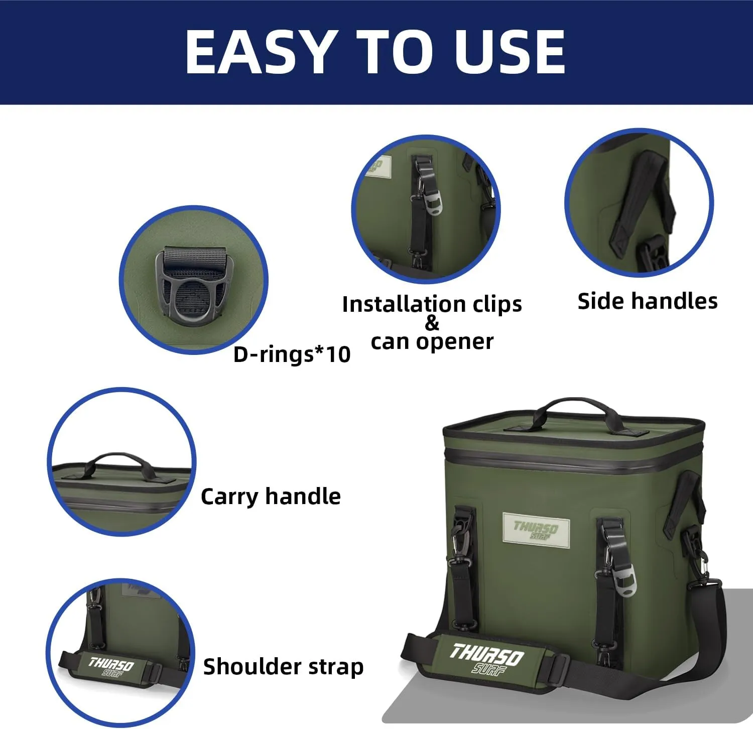 THURSO SURF Soft Cooler 24 Can Portable Ice Cooler Bag — 48 hr Insulation Leakproof & Airtight Waterproof Zipper Floating Beach Cooler for Travel Camping Kayak Paddleboard