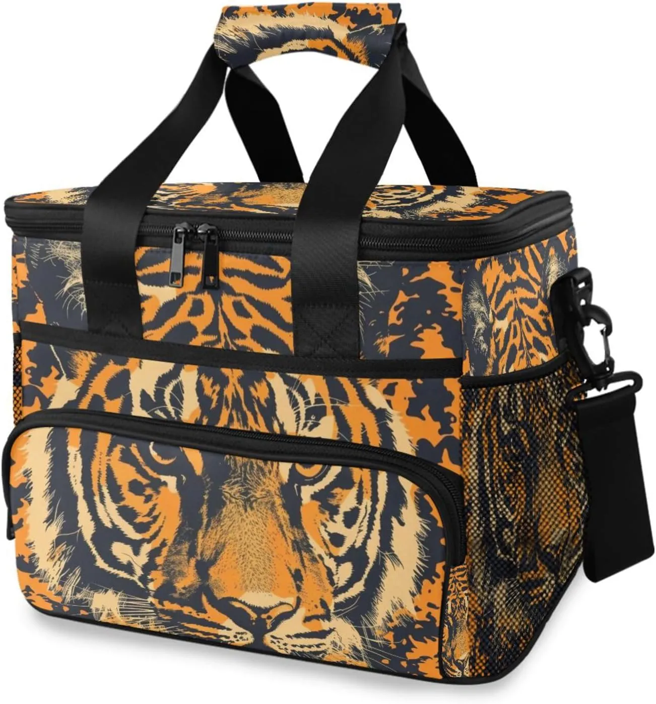 Tiger Orange Head Cooler Bag Insulated Cooler Soft Sided Cooler 24 Can Portable Picnic Bag Large Leakproof Lunch Bag Box for Beach Grocery Camping Travel Car Men Women