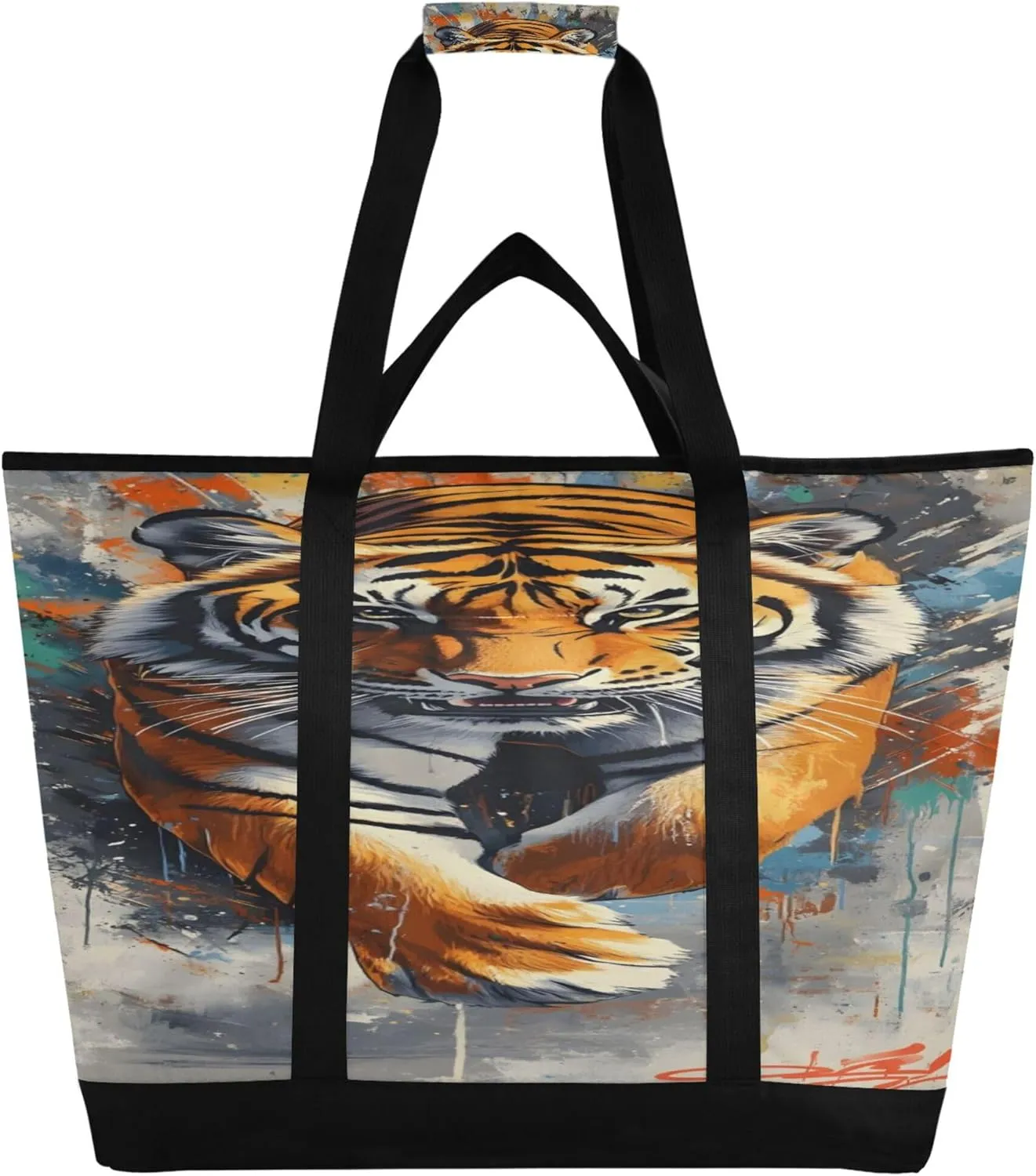 Tiger Reusable Insulated Cooler Bag with Ice Pack Compartment - Large 47L Waterproof Thermal Grocery Tote for Picnic Beach Camping Lunch Storage