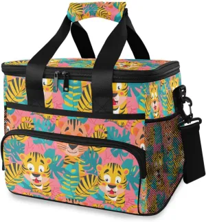 Tigers Palm Leaves Cooler Bag Insulated Cooler Soft Sided Cooler 24 Can Portable Picnic Bag Large Leakproof Lunch Bag Box for Beach Grocery Camping Travel Car Men Women