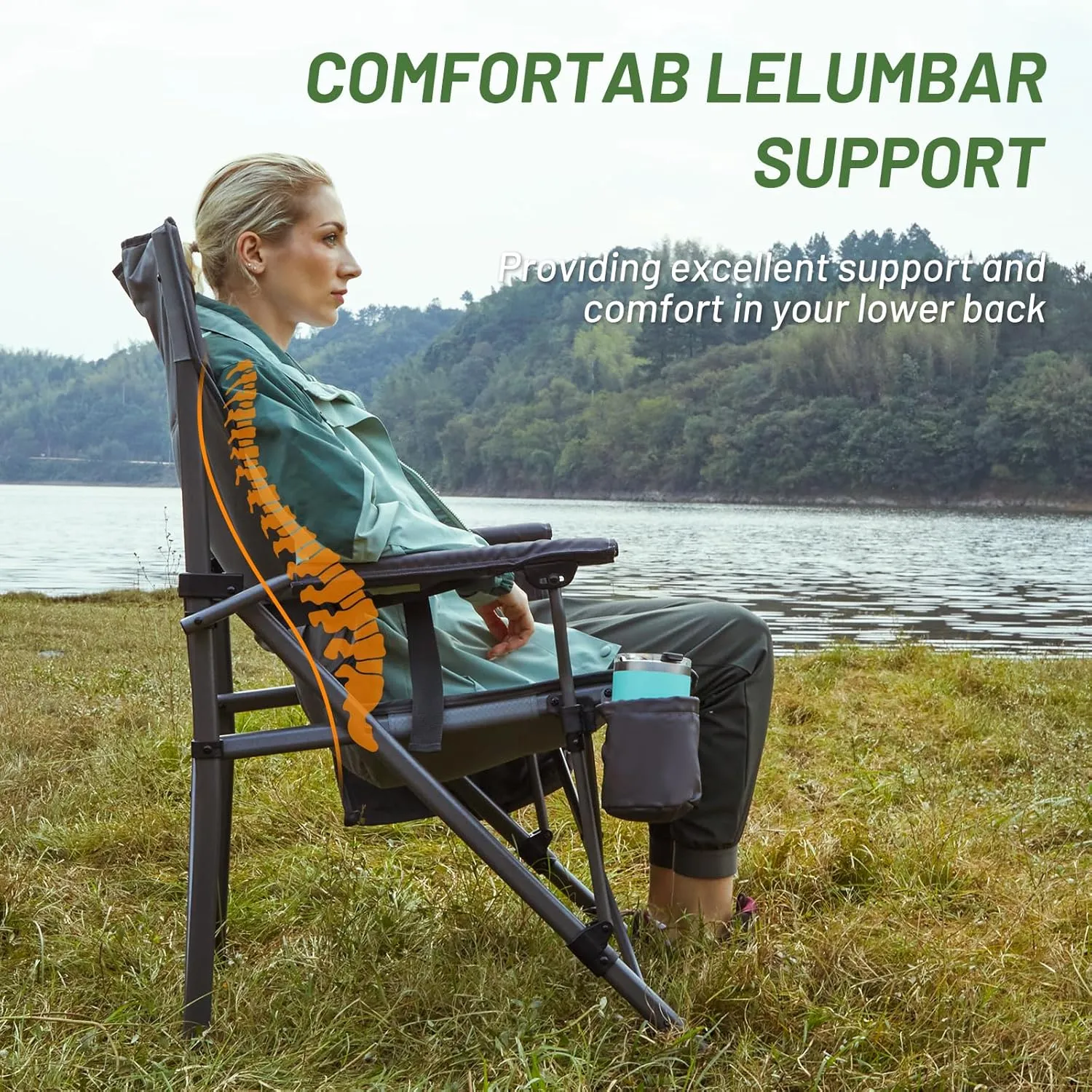 TIMBER RIDGE Oversized Folding Camping Chair with Lumbar Support Adjustable High Back Heavy Duty for Adults Aluminum Support up to 500lbs with Cup Holder, Cooler Bag, Side Pocket - 2Pack