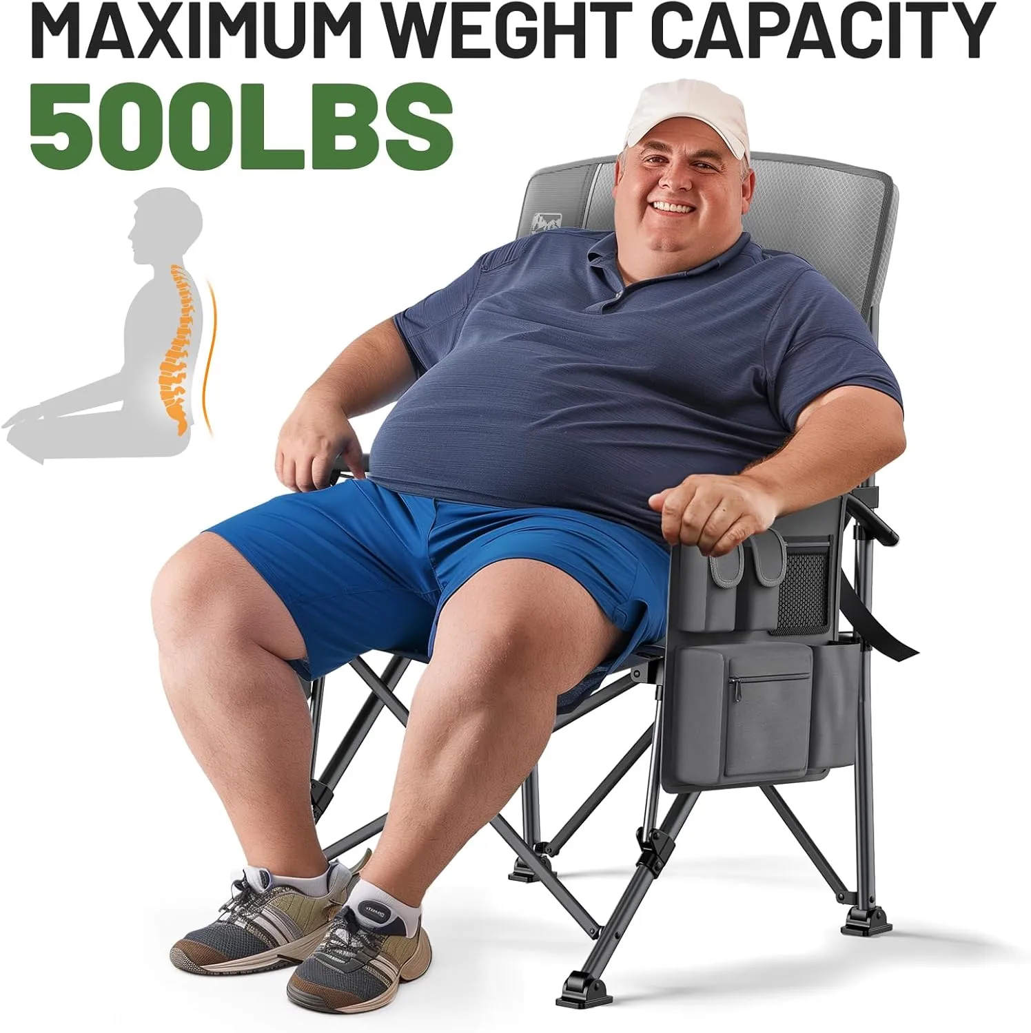 TIMBER RIDGE Oversized Folding Camping Chair with Lumbar Support Adjustable High Back Heavy Duty for Adults Aluminum Support up to 500lbs with Cup Holder, Cooler Bag, Side Pocket - 2Pack