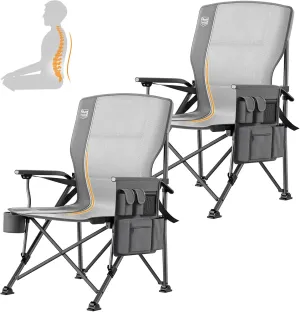 TIMBER RIDGE Oversized Folding Camping Chair with Lumbar Support Adjustable High Back Heavy Duty for Adults Aluminum Support up to 500lbs with Cup Holder, Cooler Bag, Side Pocket - 2Pack