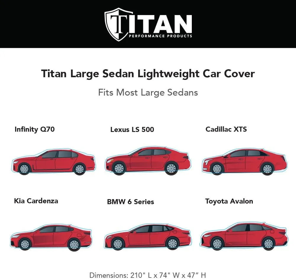 Titan Brilliant Color Poly 210T Car Cover for Large Sedans 203-212". Waterproof, UV Protection, Scratch Resistant, Driver-Side Zippered Opening. Fits Avalon, XTS, 6-8 and More.