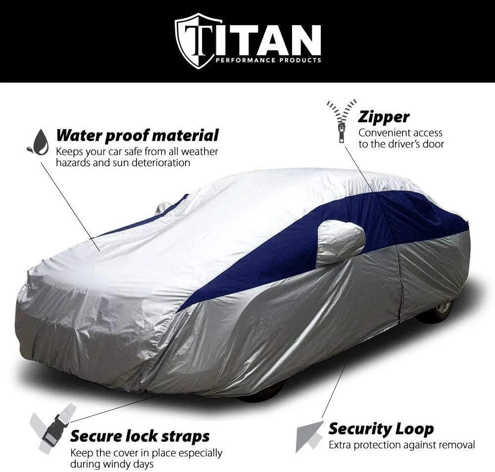 Titan Brilliant Color Poly 210T Car Cover for Large Sedans 203-212". Waterproof, UV Protection, Scratch Resistant, Driver-Side Zippered Opening. Fits Avalon, XTS, 6-8 and More.