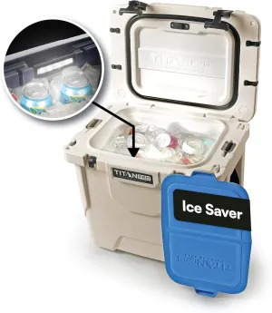 Titan PRO High Performance Ice Chest - 25 Quart Capacity - Hard Cooler with Interior LED Light, Ice Saver Performance Booster and Microban Protection - Driftwood Tan