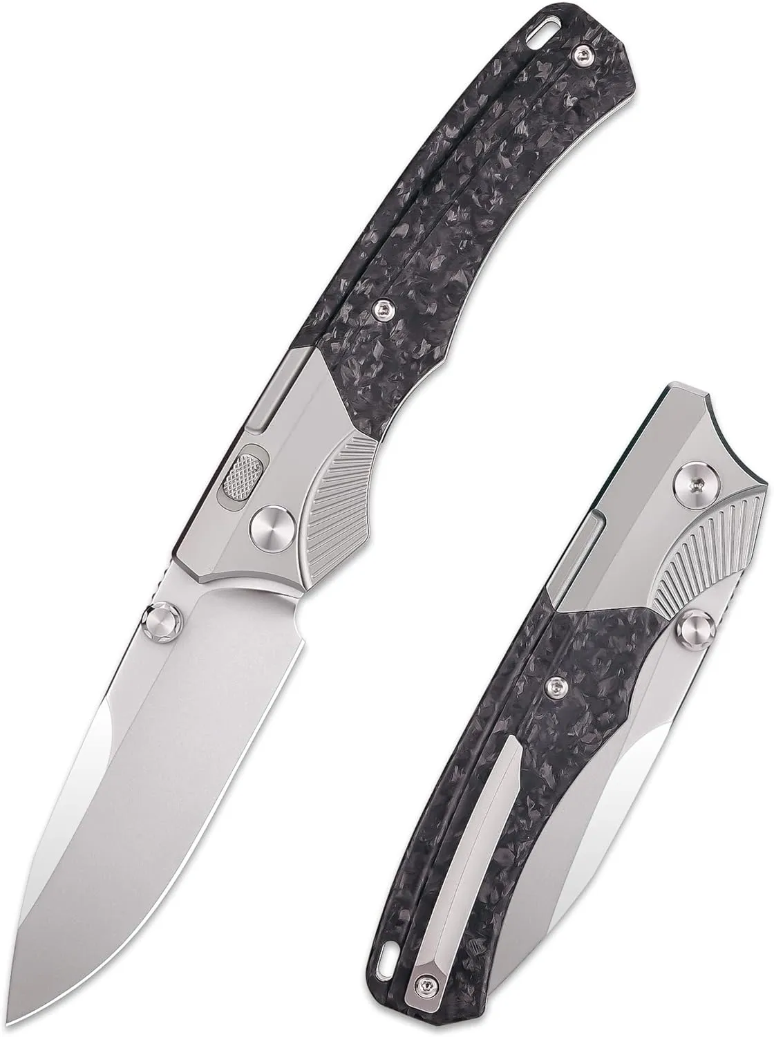 Titanium Pocket Knife WD107 Series, EDC Button Lock Knife, Pearlescent M390 Blade, Men Women Daily Carry Lightweight Folding Knife, Sharp Fishing Camping Knives (Titanium)