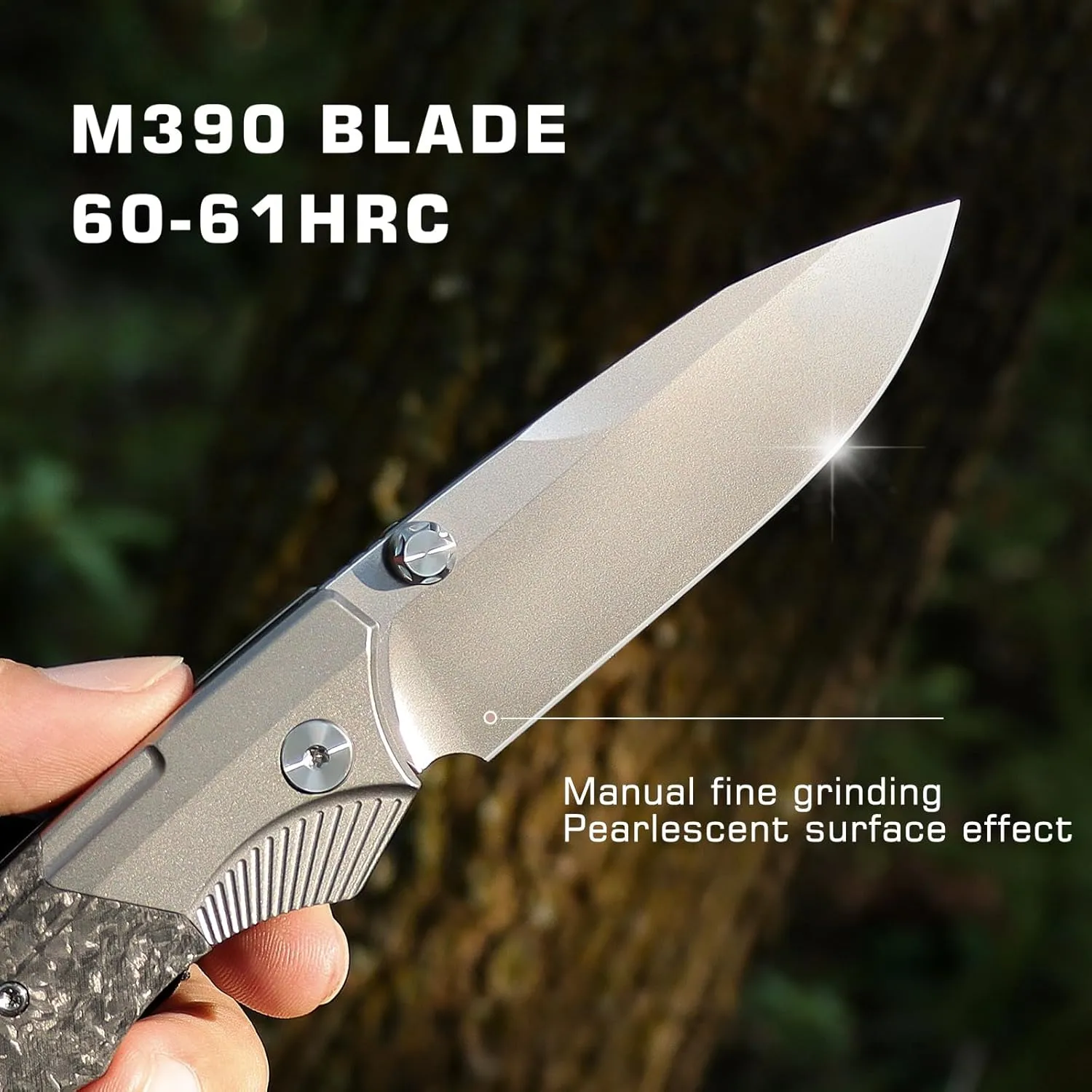 Titanium Pocket Knife WD107 Series, EDC Button Lock Knife, Pearlescent M390 Blade, Men Women Daily Carry Lightweight Folding Knife, Sharp Fishing Camping Knives (Titanium)