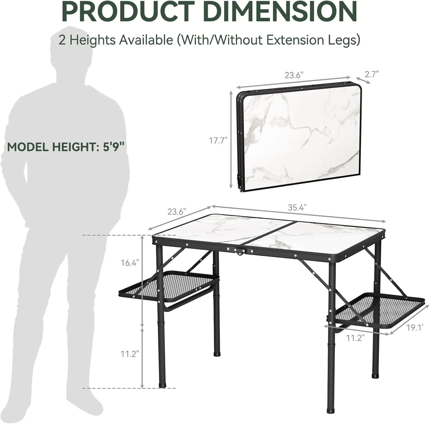 Titanker Folding Camping Table 3ft, Folding Picnic Table, Camp Tables Portable, 50% Extra Side Space, Outdoor Patio Table, RV/Car Camping Essentials, Aluminum Light & Solid