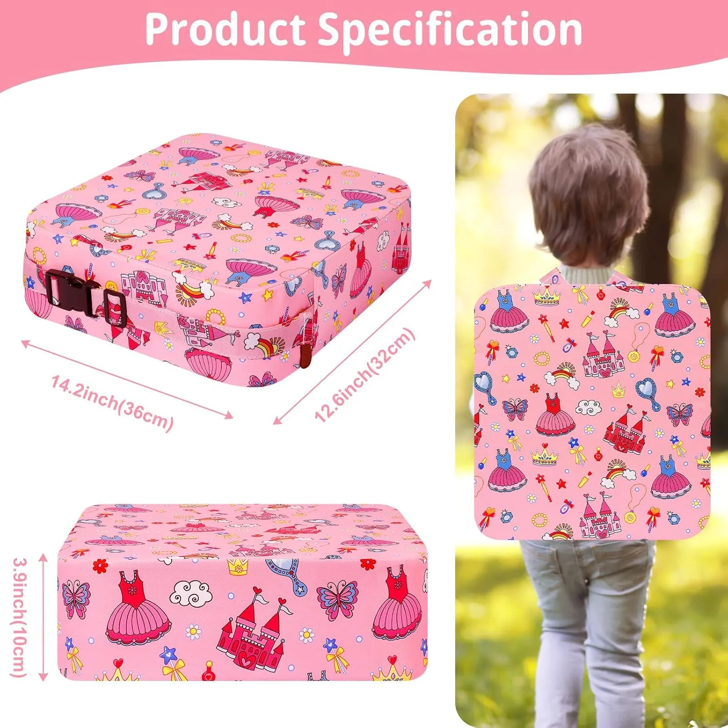 Toddler Booster Seat for Kitchen Chair, Non-Slip Kids Dining Table Booster Seat with Adjustable Safer Straps, Portable Baby Eating Travel Camping Increasing Cushion