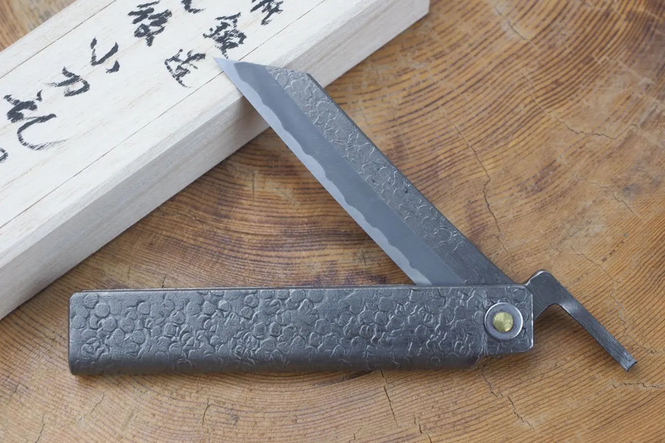 Tomita Hammer-tone White-2 Steel Higonokami Folding Knife (Wooden box included)