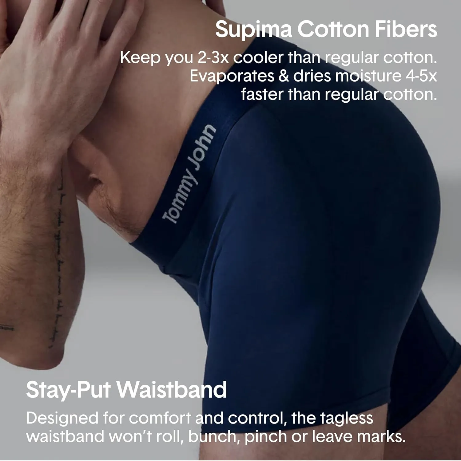 Tommy John Men’s Trunk 4" Underwear, Supima Cool Cotton Boxer Briefs with Supportive Contour Pouch, Soft Breathable Waistband