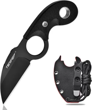 TONIFE Small Fixed Blade Knife Full Tang EDC Camping with Sheath Lanyard and Clip, Blade Length 2.17",2.5 oz.with Sheath (Black - Black Titanium)