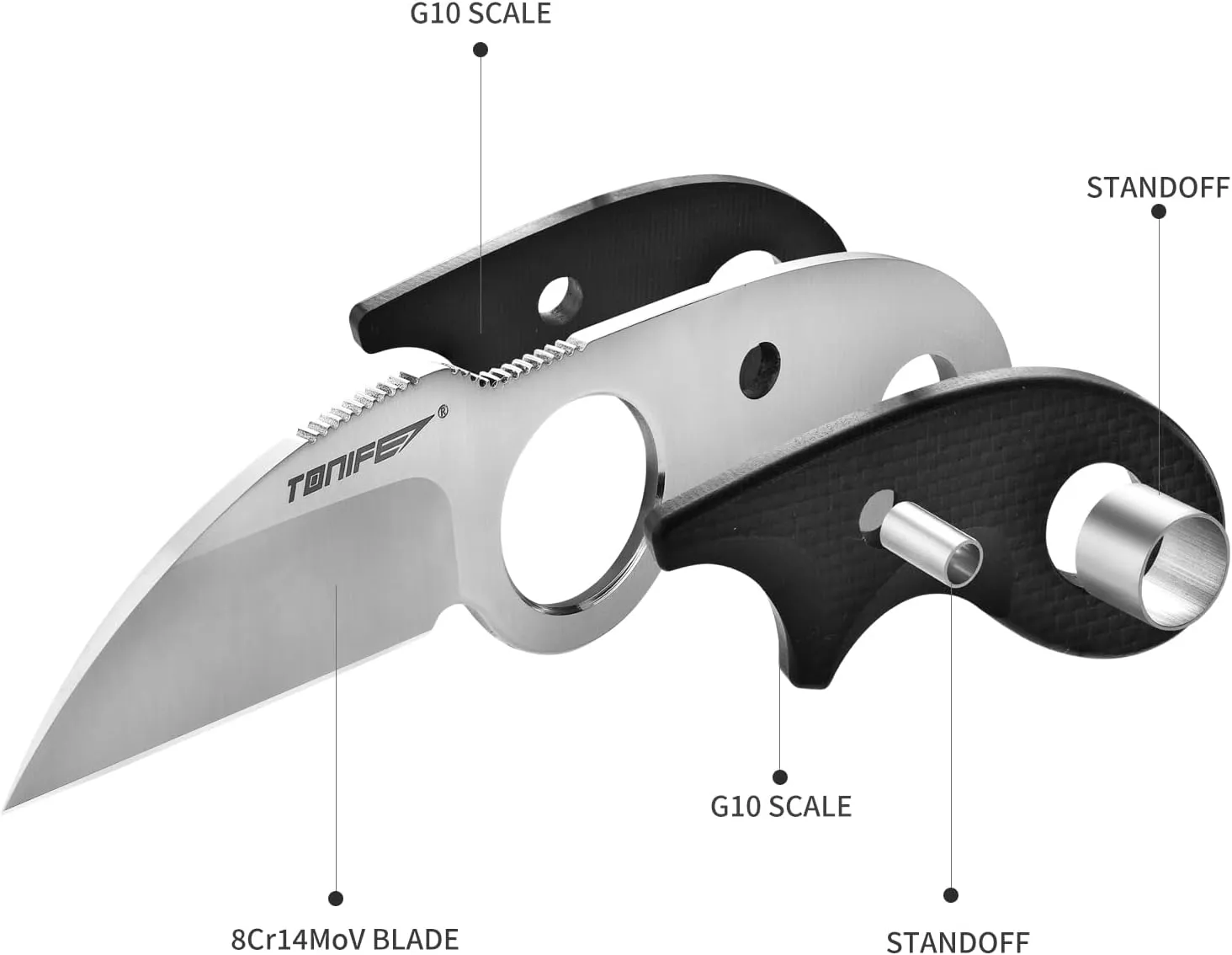 TONIFE Small Fixed Blade Knife Full Tang EDC Camping with Sheath Lanyard and Clip, Blade Length 2.17",2.5 oz.with Sheath (Black - Satin)