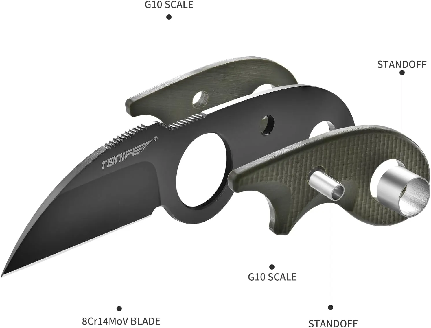 TONIFE Small Fixed Blade Knife Full Tang EDC Camping with Sheath Lanyard and Clip, Blade Length 2.17",2.5 oz.with Sheath (Green - Gray Titanium)