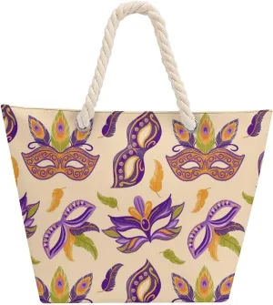 Tote Bag Hemp Rope Shoulder Bag Bright Carnival Masks for Women Large Casual Handbag Work Dating