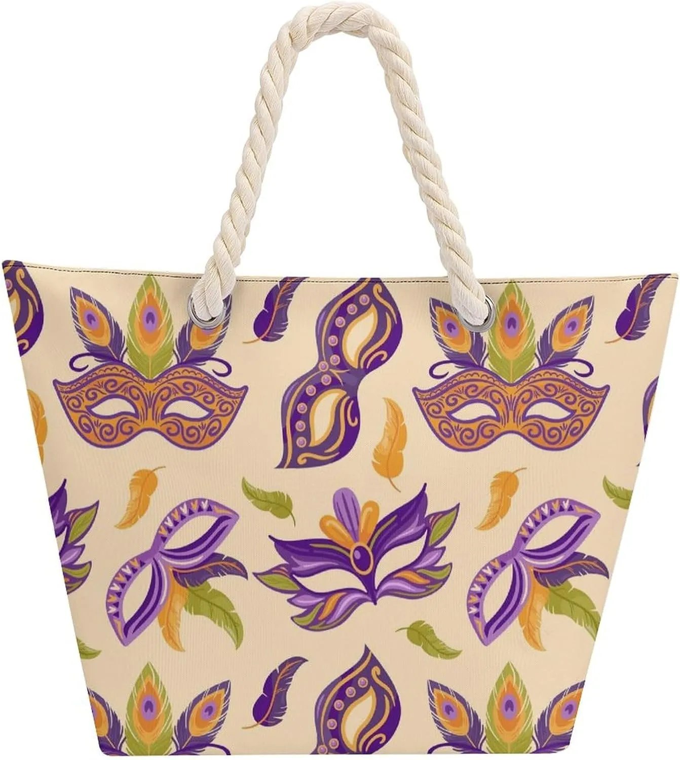 Tote Bag Hemp Rope Shoulder Bag Bright Carnival Masks for Women Large Casual Handbag Work Dating