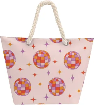 Tote Bag Hemp Rope Shoulder Bag Colorful Disco Balls for Women Large Casual Handbag Work Dating