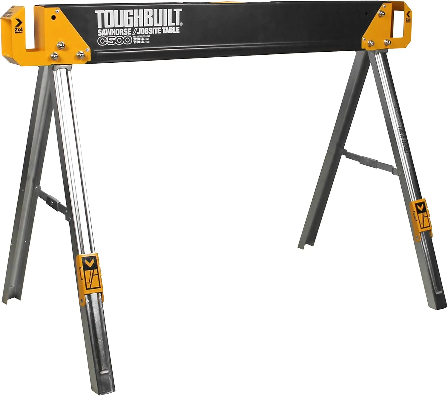 ToughBuilt - Sawhorse with 2x4 Support Arms 1100 LB Capacity - Heavy Duty Construction with Fast Open Legs and Easy Grip Handle - (TB-C500)