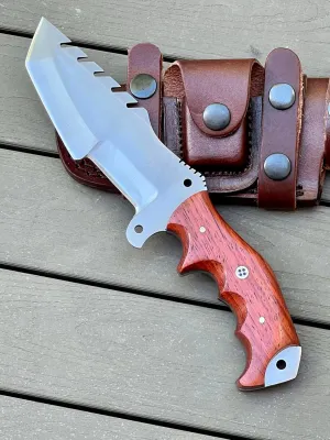 TR-1168 Custom Handmade Damascus Steel 10 Inches Tracker Knife - Perfect Grip walnut wood Handle (TR-2150)