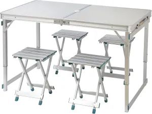 Trademark Innovations 47.2" 4 Person Aluminum Lightweight Folding Camp Table with 4 Folding Stools