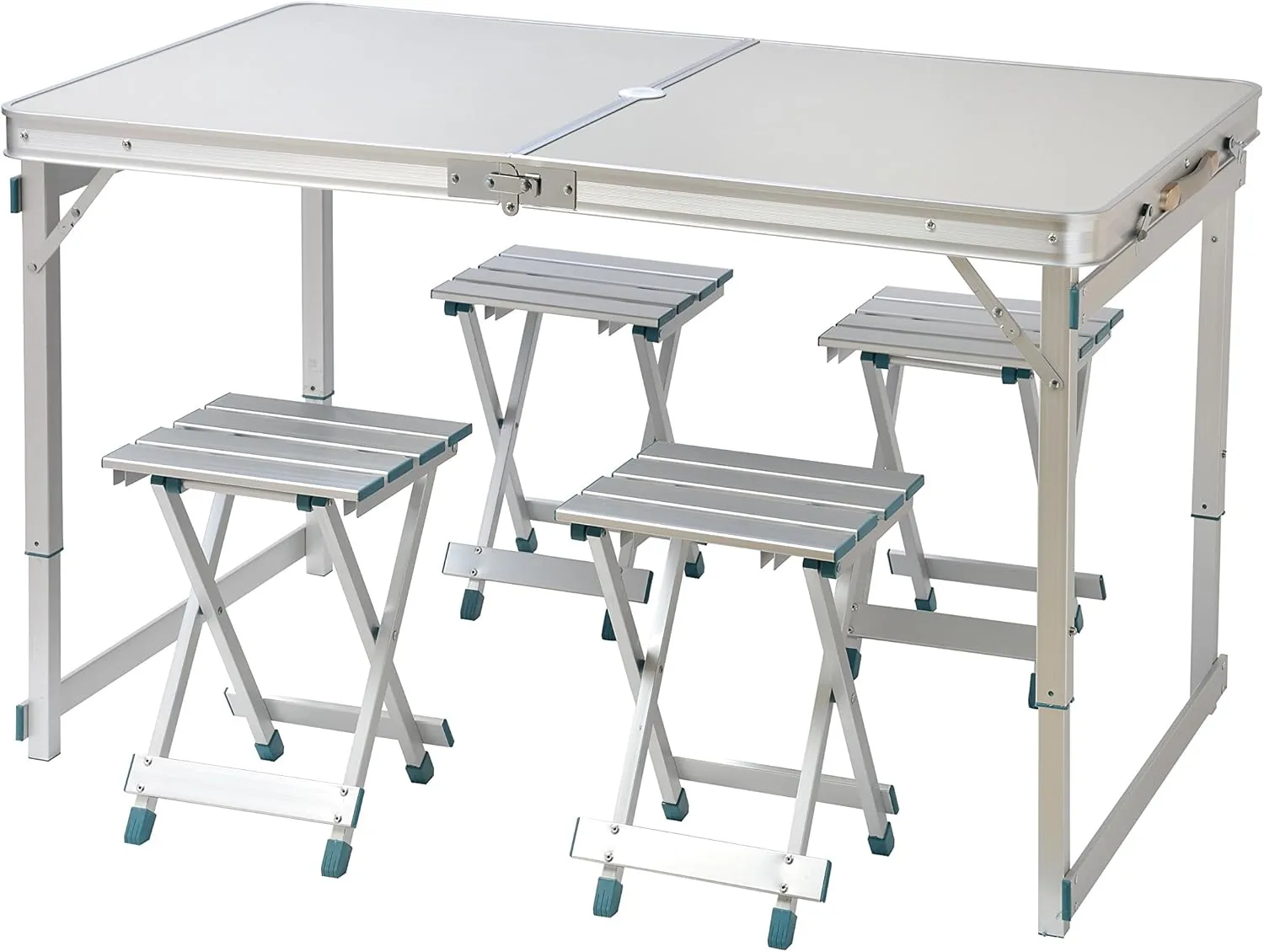 Trademark Innovations 47.2" 4 Person Aluminum Lightweight Folding Camp Table with 4 Folding Stools