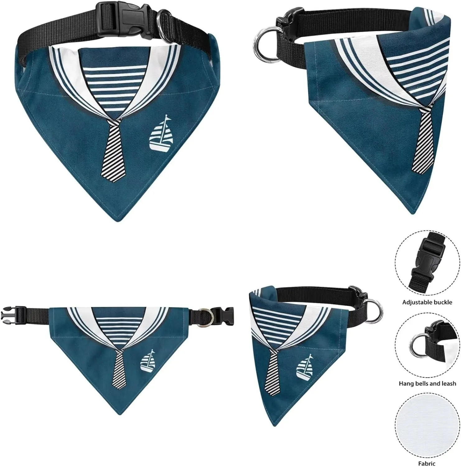 Travel Portable Diagonal Shoulder Bag Set with Nautical Design - Includes Sailboat Pattern Sling, Safety Car Seat Leash & Sailor Collar Bandana for Dogs & Cats for Pet Day Grooming Costumes