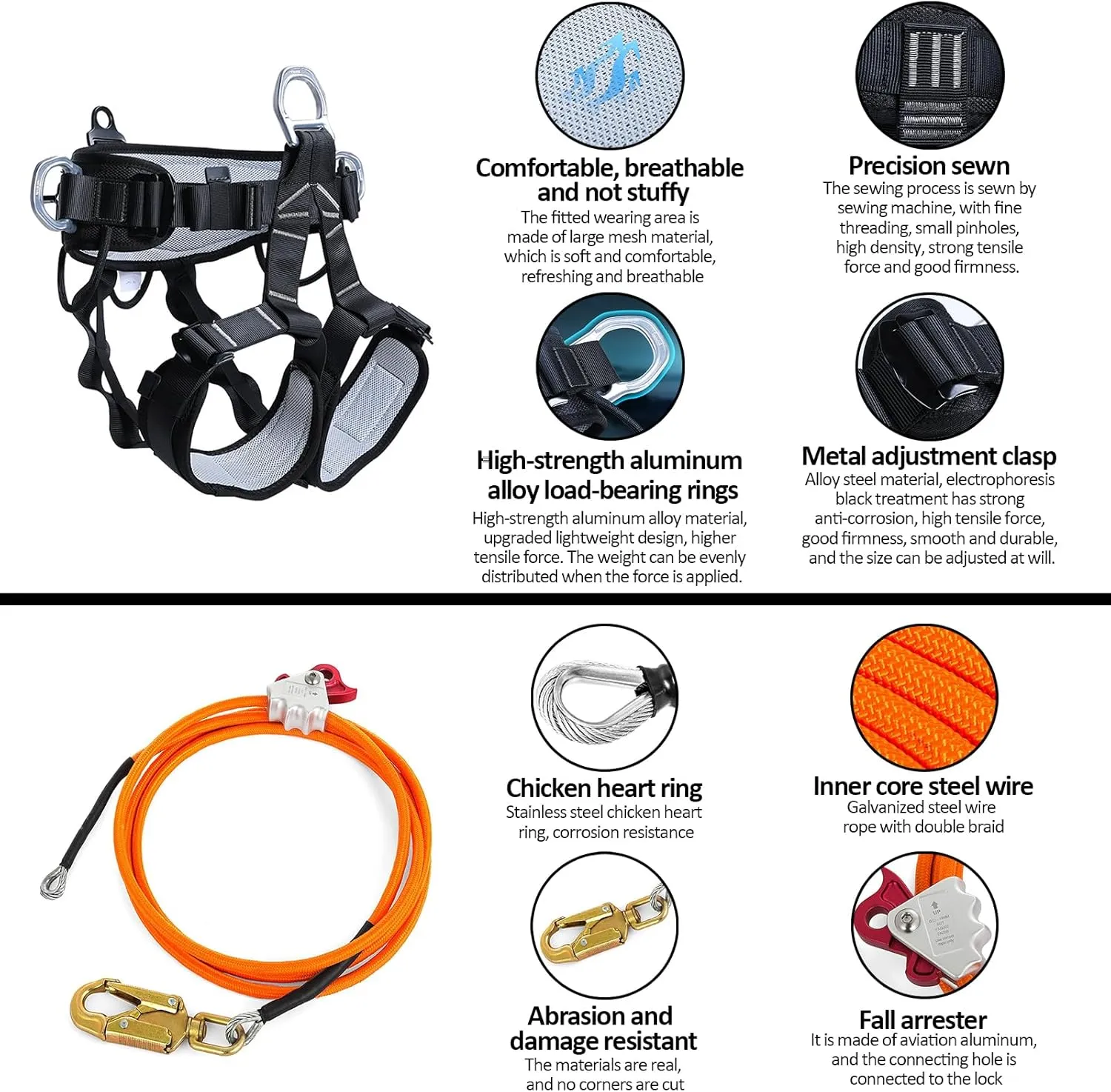 Tree Climbing Gear，Tree Climbing Spikes, Tree Climbing Gear with Adjustable Climbing Straps and Steel Core Flip Line, Rock Climbing Kit with Triple Lock Lanyard Adjuster