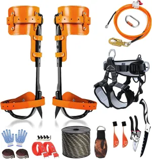 Tree Climbing Gear，Tree Climbing Spikes, Tree Climbing Gear with Adjustable Climbing Straps and Steel Core Flip Line, Rock Climbing Kit with Triple Lock Lanyard Adjuster