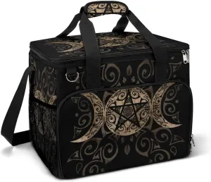 Triple Moon Goddess Pentagram Ornament Cooler Bag, Collapsible Soft Sided Cooler, Large Leakproof Camping Cooler, Portable Travel Cooler for Camping, Road Trips