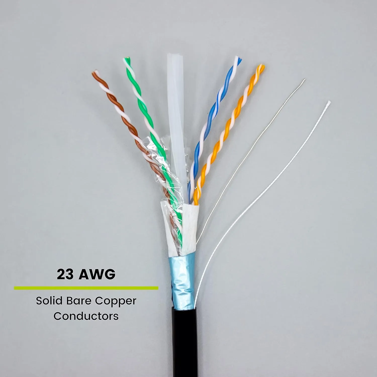 trueCABLE Cat6A Direct Burial, Shielded FTP, 1000ft, Waterproof, Outdoor Rated CMX, Black, 23AWG Solid Bare Copper, 750MHz, PoE   (4PPoE), ETL Listed, Bulk Ethernet Cable