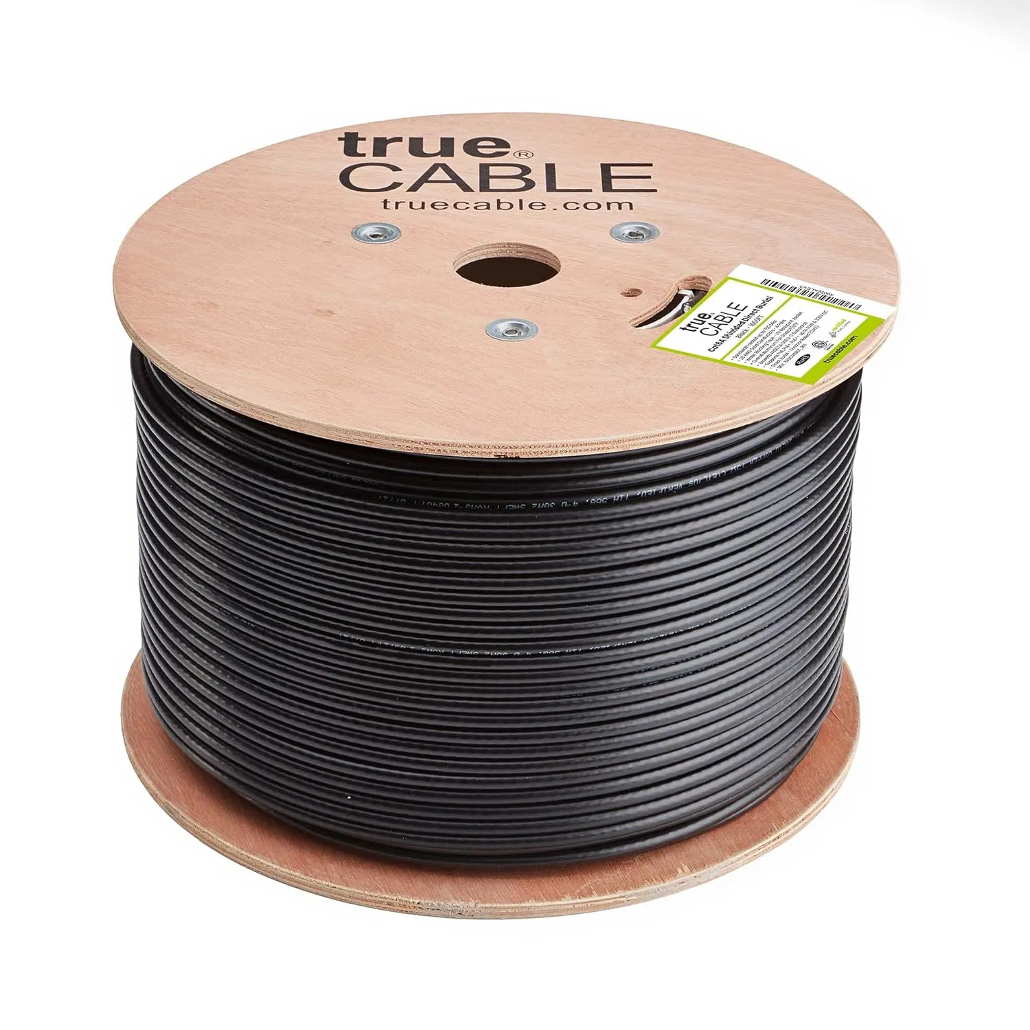 trueCABLE Cat6A Direct Burial, Shielded FTP, 1000ft, Waterproof, Outdoor Rated CMX, Black, 23AWG Solid Bare Copper, 750MHz, PoE   (4PPoE), ETL Listed, Bulk Ethernet Cable