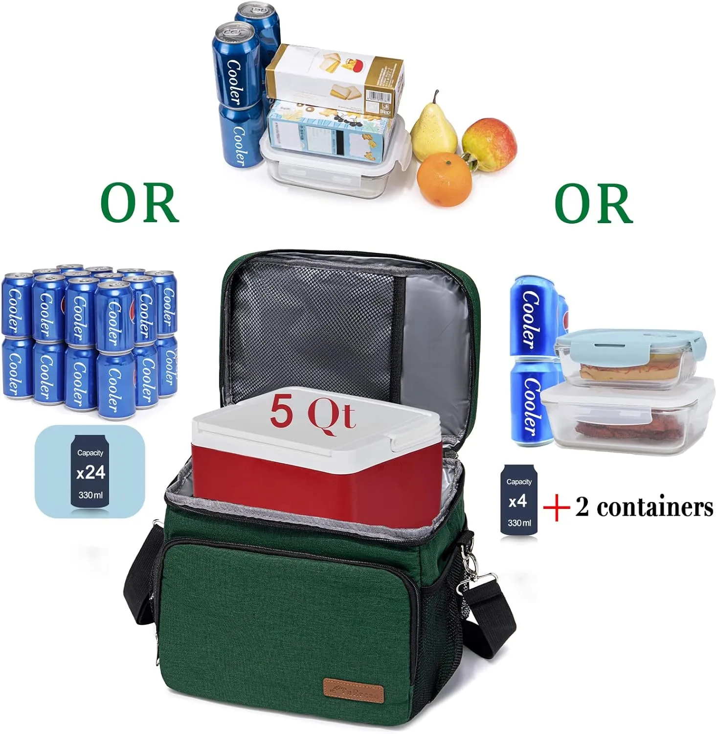 TuErcao Cooler Bag 24 Cans Leakproof Portable Collapsible Soft Cooler Small Ice Chest for Beach Camping Travel Cooler for Car, 15qt Lunch Box Cooler for Men Work Picnic