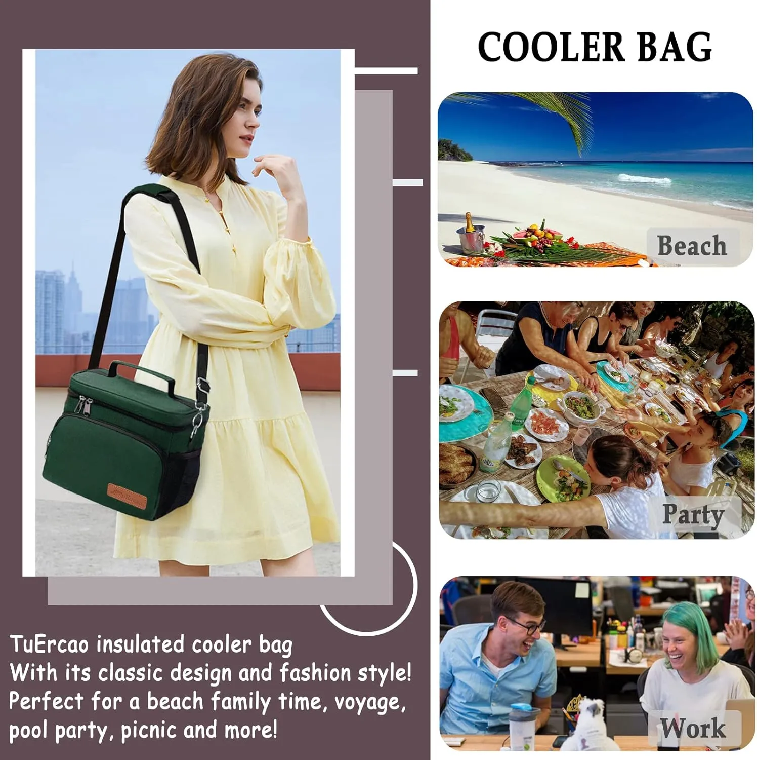 TuErcao Cooler Bag 24 Cans Leakproof Portable Collapsible Soft Cooler Small Ice Chest for Beach Camping Travel Cooler for Car, 15qt Lunch Box Cooler for Men Work Picnic