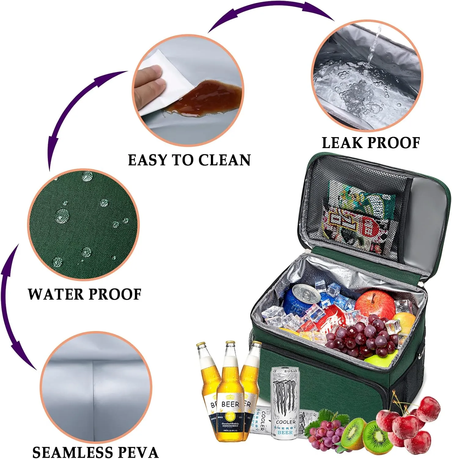 TuErcao Cooler Bag 24 Cans Leakproof Portable Collapsible Soft Cooler Small Ice Chest for Beach Camping Travel Cooler for Car, 15qt Lunch Box Cooler for Men Work Picnic